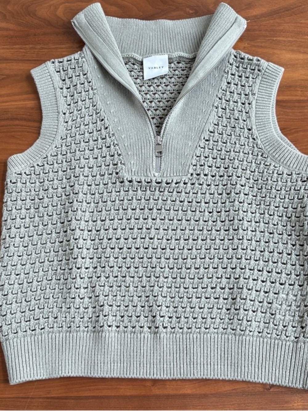 Varley Sleeveless Knit Zip Mock Collar Top in Sage - Picture 2 of 6